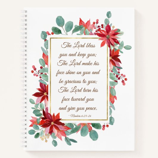 kerstHeer Bless You Bible Verse Poinsettia Notitieboek (Voorkant)