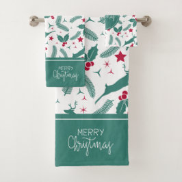 Kerstheilig en hertenpatroon op wit. bad handdoek