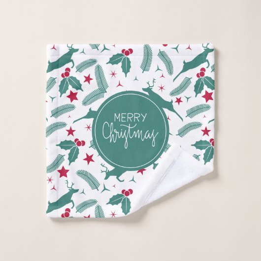 Kerstheilig en hertenpatroon op wit. bad handdoek (Wasdoekje)