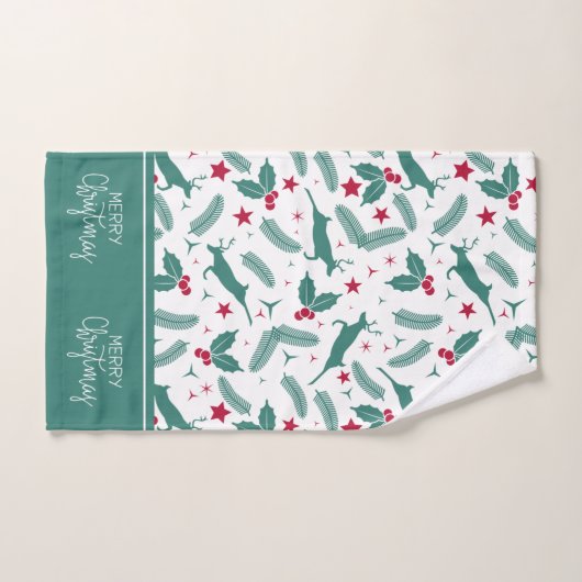 Kerstheilig en hertenpatroon op wit. bad handdoek (Handdoek)
