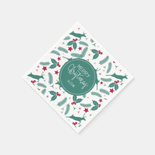 Kerstheilige en hertenpatroon servet (Hoek)