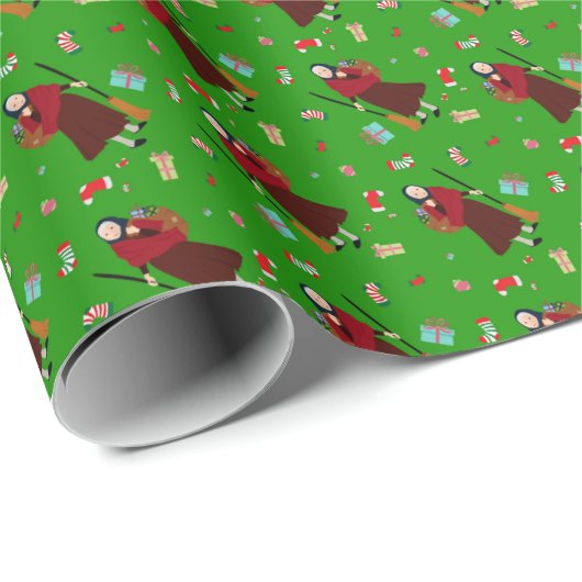 kerstheks Befana Cadeaupapier (Rol Hoek)