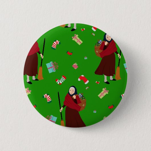 kerstheks Befana Ronde Button 5,7 Cm (Voorkant)
