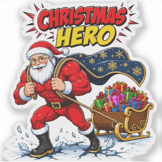 Kerstheld strip Santa Claus Sticker (Voorkant)