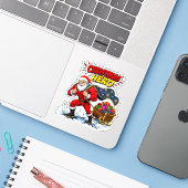 Kerstheld strip Santa Claus Sticker (Laptop met iPhone)