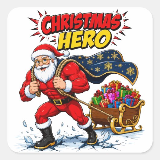 Kerstheld strip Santa Claus Vierkante Sticker (Voorkant)