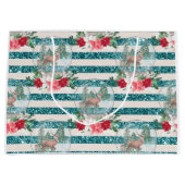 Kerstherensneeuwbal, poinsettias groot cadeauzakje (Voorkant)