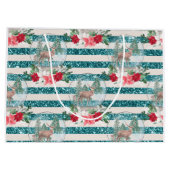 Kerstherensneeuwbal, poinsettias groot cadeauzakje (Achterkant)