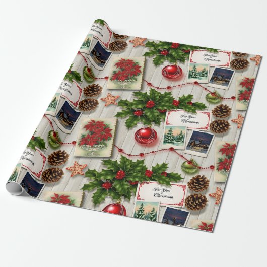 Kerstherinneringen Collage Cadeaupapier (Uitgerold)