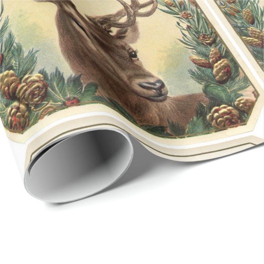 KERSTHERT, DENNENKEGEL KRONEN, GROENE EDELSTENEN CADEAUPAPIER (Rol Hoek)