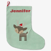 Kersthert in een rode kerstmuts Retro Custom Grote Kerstsok (Voorkant)