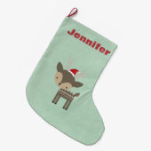 Kersthert in een rode kerstmuts Retro Custom Grote Kerstsok (Voorkant (Hangend))