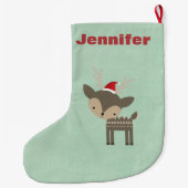 Kersthert in een rode kerstmuts Retro Custom Grote Kerstsok (Achterkant)