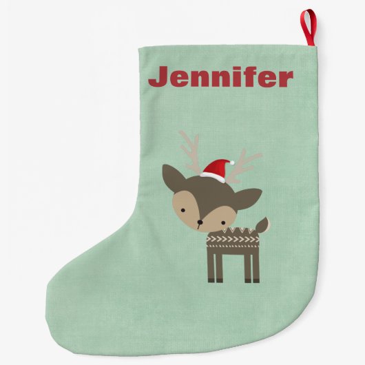 Kersthert in een rode kerstmuts Retro Custom Grote Kerstsok (Achterkant)