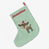 Kersthert in een rode kerstmuts Retro Custom Grote Kerstsok (Achterkant (Hangend))