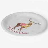 Kersthert in sneeuwvlokken papieren bordje (Gekanteld)
