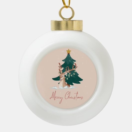 kersthert keramische bal ornament (Voorkant)