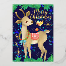 Kersthert met vogel. Blauw.