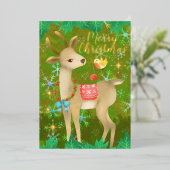 Kersthert met vogel. folie feestdagenkaart (Staand Voorkant)