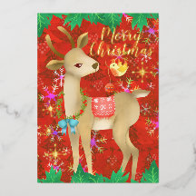 Kersthert met vogel. Rood. 