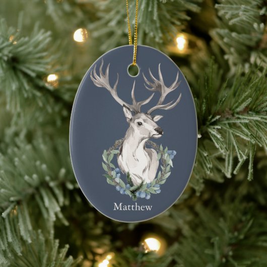 Kersthert met winterkrans keramisch ornament (Boom)