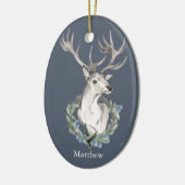 Kersthert met winterkrans keramisch ornament (Links)