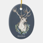 Kersthert met winterkrans keramisch ornament (Voorkant)