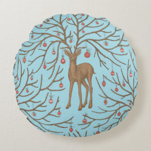 Kersthert op blauw rond kussen