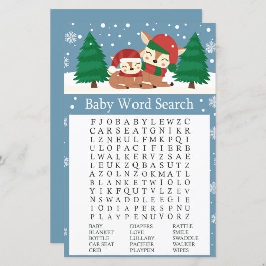 Kerstherten Baby shower Word Search Game (Voorkant / Achterkant)