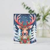 Kerstherten Besneeuwd Bos Briefkaart (Staand voorkant)