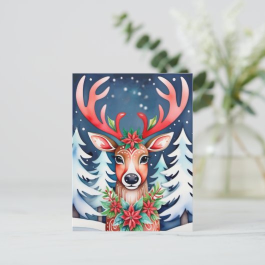 Kerstherten Besneeuwd Bos Briefkaart (Staand voorkant)