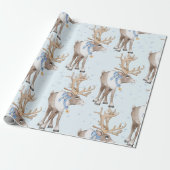 Kerstherten Blauwe Winter Sneeuwvlokken Cadeaupapier (Uitgerold)