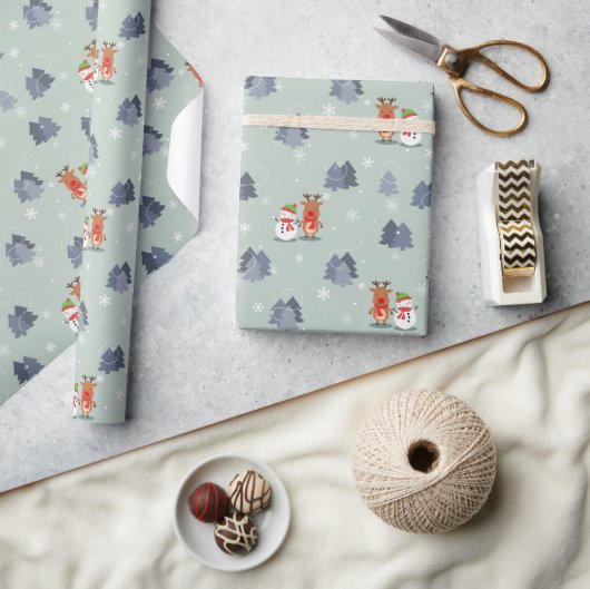Kerstherten boom sneeuwpop Noel Cadeaupapier (Crafts)