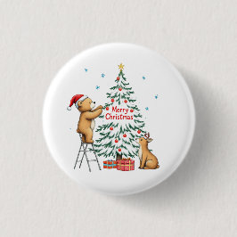Kerstherten en -beer ronde button 3,2 cm