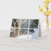 Kerstherten en sneeuwpoppen in het raam kaart (Gele Bloem)