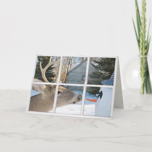 Kerstherten en sneeuwpoppen in het raam kaart (Voorkant)