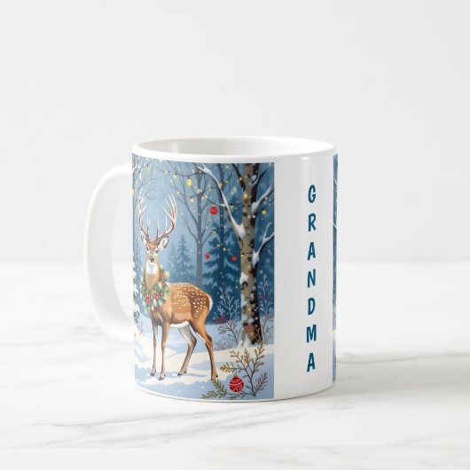 Kerstherten feestelijk winterbos gepersonaliseerd koffiemok (Voorkant links)