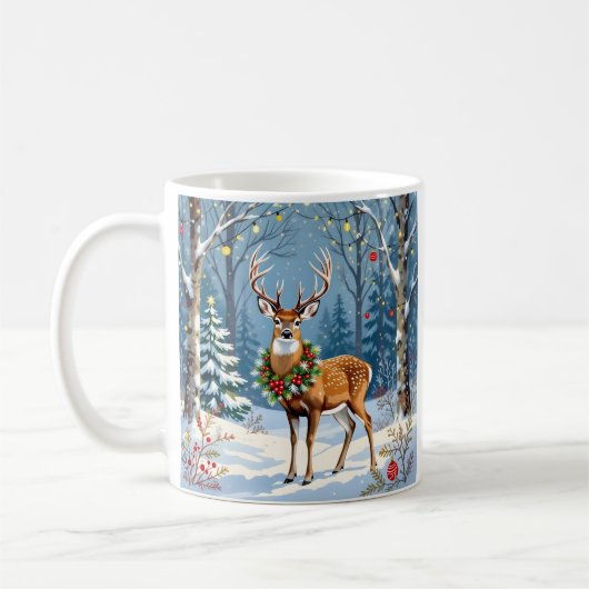 Kerstherten feestelijk winterbos gepersonaliseerd koffiemok (Links)