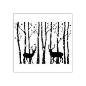 Kerstherten in berkenboom bos Hout Art Stamp Rubberstempel (Afrduk)