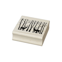 Kerstherten in berkenboom bos Hout Art Stamp Rubberstempel