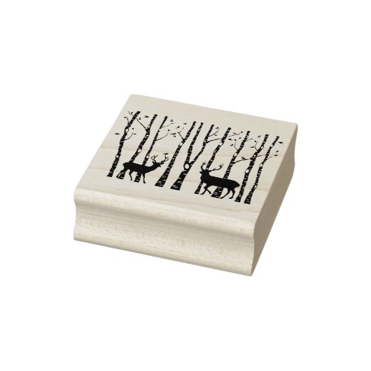 Kerstherten in berkenboom bos Hout Art Stamp Rubberstempel (Stempel)