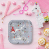 Kerstherten in het bos papieren bordje (Feest)