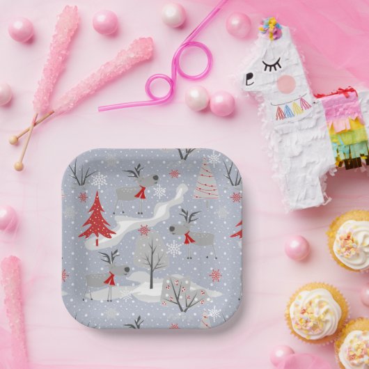 Kerstherten in het bos papieren bordje (Feest)