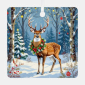 Kerstherten in het Feestelijke Winterwoud Metalen Ornament (Voorkant)