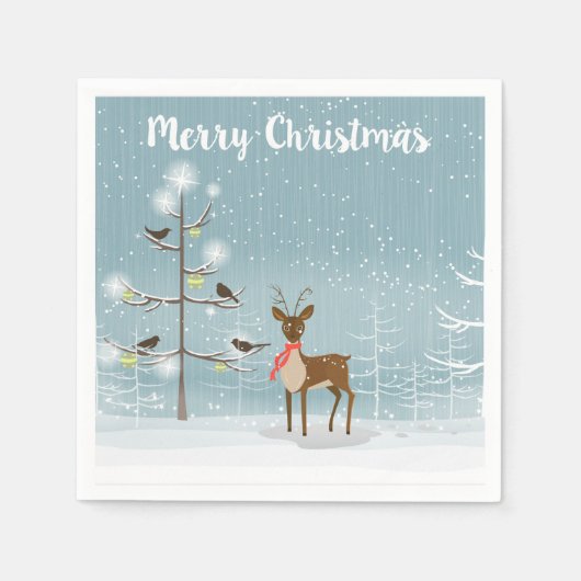 Kerstherten in het Winterly Wood Servet (Voorkant)