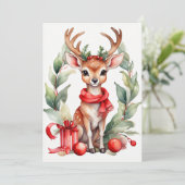 Kerstherten in Rode Sjaal Platte Vakantie Kaart (Staand voorkant)