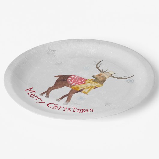Kerstherten In Sneeuwvlokken Papieren Bordje (Gekanteld)
