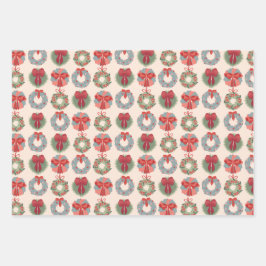 Kerstherten, krans en peperkoek patroon inpakpapier vel