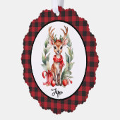 Kerstherten met rode sjaal ornament kaart (Links)