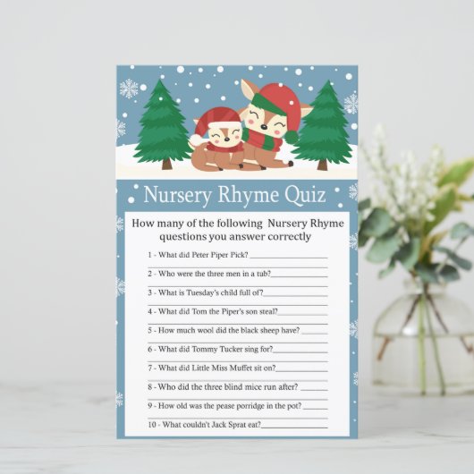 Kerstherten Nursery Rhyme Quiz baby shower game (Staand voorkant)
